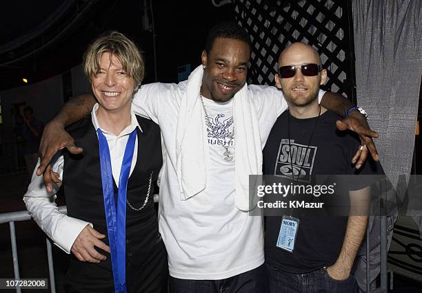 David Bowie, Busta Rhymes and Moby during Area:2 Festival at Jones Beach Theater on Long Island, NY - Backstage at Jones Beach Theater in Wantagh,...