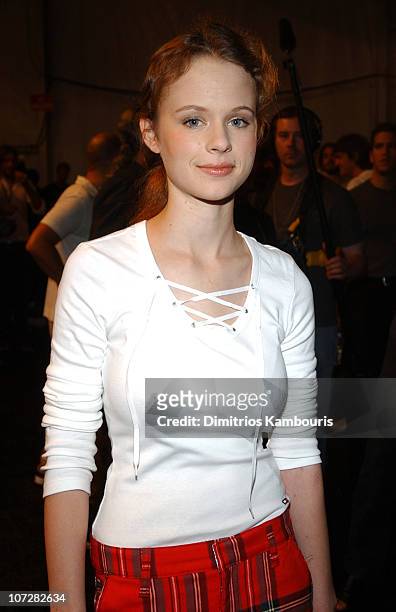 Thora Birch during Mercedes-Benz Fashion Week Spring Collections 2003 - Tommy Hilfiger Show - Backstage at Bryant Park in New York City, New York,...