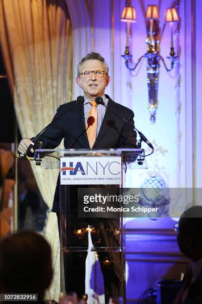 Honoree Thomas Schumacher, President at Disney Theatrical Group, speaks on stage during the “Red Carpet Hospitality Gala,” hosted by the Hotel...