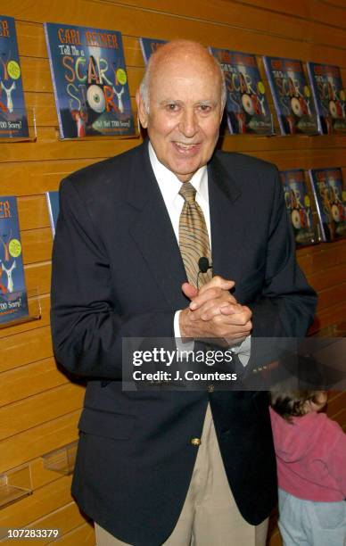 Carl Reiner during Carl Reiner Reads and Signs his books, "Tell Me A Scary Story, But Not Too Scary" and "My Anecdotal Life" at Barnes and Noble in...