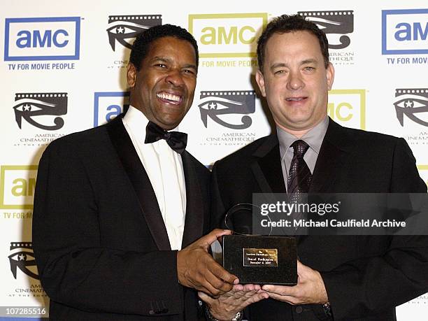 Denzel Washington and Tom Hanks during The 17th Annual American Cinematheque Award Honoring Denzel Washington - Press Room at Beverly Hilton Hotel in...