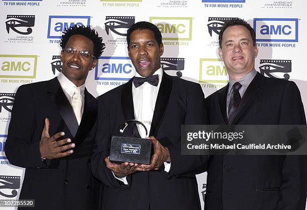 Jamie Foxx, Denzel Washington and Tom Hanks during The 17th Annual American Cinematheque Award Honoring Denzel Washington - Press Room at Beverly...