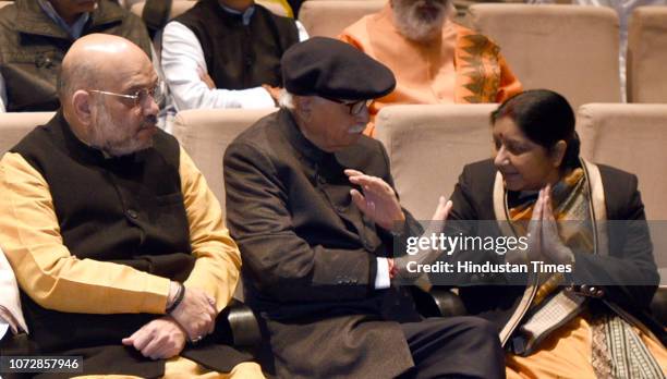 National BJP President Amit Shah , Sr. Leader and MP LK Advani , Minister of External Affairs Sushma Swaraj attend the BJP Parliamentary Party...