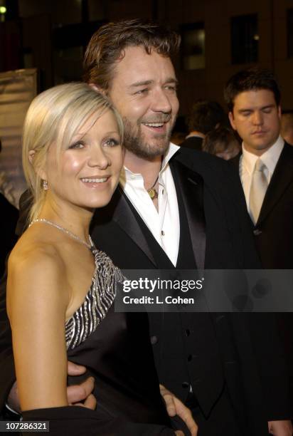 Danielle Spencer and Russell Crowe during "Master & Commander: The Far Side of the World" Los Angeles Premiere - Red Carpet at Samuel Goldwyn Theater...