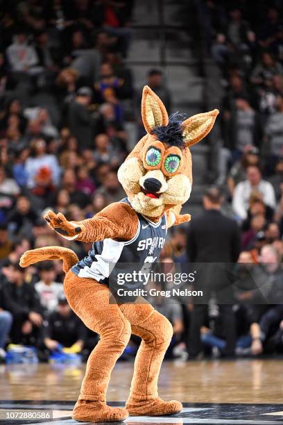 The Coyote, mascot of the San Antonio Spurs, dresses as the Easter