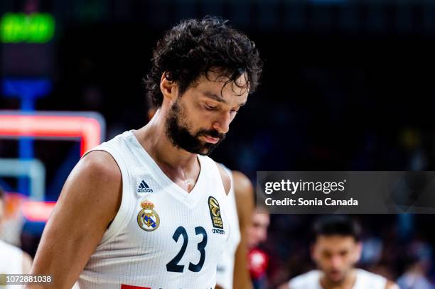 Sergio Llull, #23 guard of Real Madrid in action during the 2018/2019 Turkish Airlines Euroleague Regular Season Round 12 game between Real Madrid...