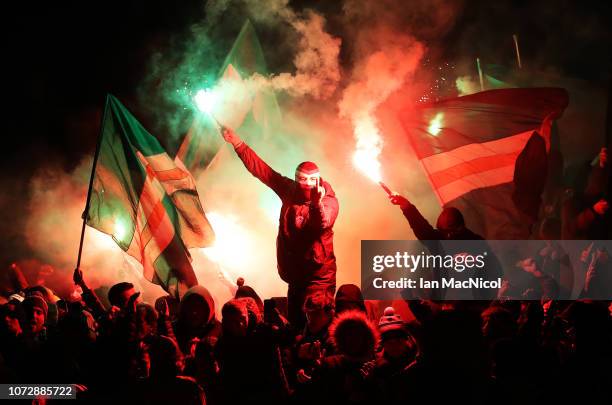 Celtic fans are seen ahead of the UEFA Europa League Group B match between Celtic and RB Salzburg at Celtic Park on December 13, 2018 in Glasgow,...