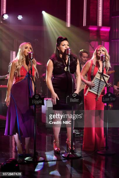 Episode 772 -- Pictured: Ashley Monroe, Angaleena Presley and Miranda Lambert of musical guest Pistol Annies perform on December 13, 2018 --