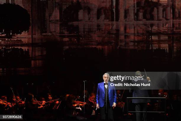 Italian singer-songwriter Andrea Bocelli in Concert at Madison Square Garden on December 13, 2018 in New York City.