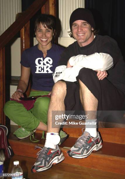 Constance Zimmer and Eddie McClintock during Oxygen Celebrity Dodgeball Tournament to Benefit the Elizabeth Glaser Pediatric AIDS Foundation on...