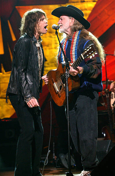 Steven Tyler and Willie Nelson during "Willie Nelson and Friends: Live and Kickin'" Premiers on USA Network on May 26, 2003 - Rehearsal and Backstage...