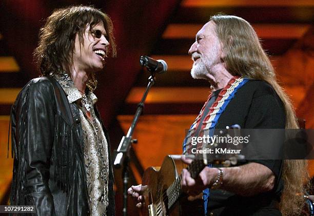 Steven Tyler and Willie Nelson during "Willie Nelson and Friends: Live and Kickin'" Premieres on USA Network May 26, 2003 - Show at Beacon Theatre in...