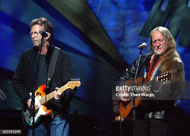 Eric Clapton and Willie Nelson during "Willie Nelson and Friends: Live and Kickin'" Premieres on USA Network May 26, 2003 - Show at Beacon Theatre in...