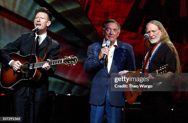 Lyle Lovett, Ray Price and Willie Nelson during "Willie Nelson and Friends: Live and Kickin'" Premieres on USA Network May 26, 2003 - Show at Beacon...