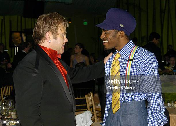 Sir Elton John and Andre 3000 of Outkast during 12th Annual Elton John AIDS Foundation Oscar Party Co-hosted by In Style - Inside at Pearl in West...