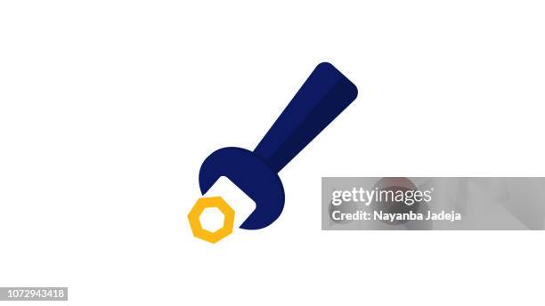wrench flat style icon with nut bolt fixing - adjustable stock illustrations
