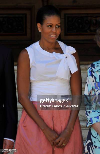 First lady Michelle Obama arrives at the Marivent Palace on August 8, 2010 in Palma de Mallorca, Spain.