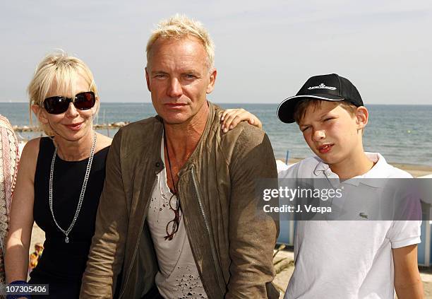 Trudie Styler, Sting and Giacomo Sumner during The 63rd International Venice Film Festival - "Guide to Recognizing Your Saints" Lunch at Nikki Beach...