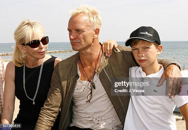 Trudie Styler, Sting and Giacomo Sumner during The 63rd International Venice Film Festival - "Guide to Recognizing Your Saints" Lunch at Nikki Beach...