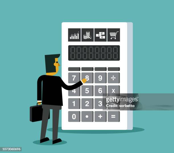 stockillustraties, clipart, cartoons en iconen met zakenman met calculator banking accountant - ledger