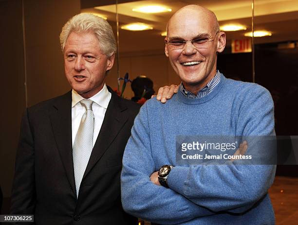 Former President Bill Clinton and James Carville during Former President Bill Clinton Hosts a Book Party for James Carville and Paul Begala's New...