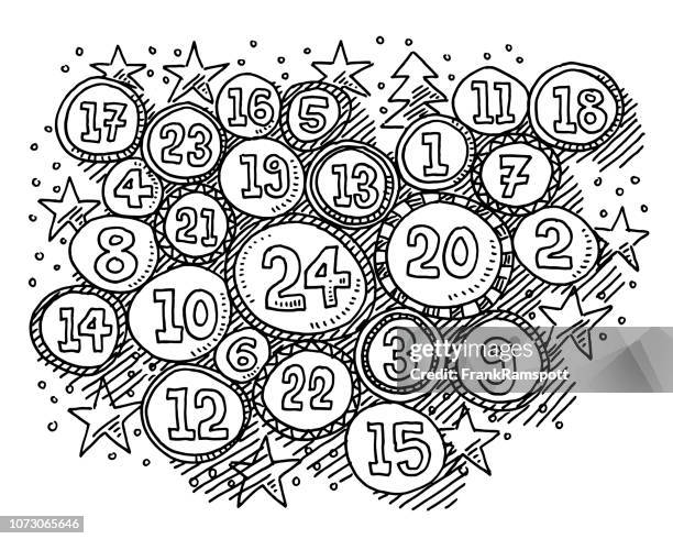 weihnachten mal advents kalender zahlen in kreisen zeichnung - advent calendar surprise stock-grafiken, -clipart, -cartoons und -symbole