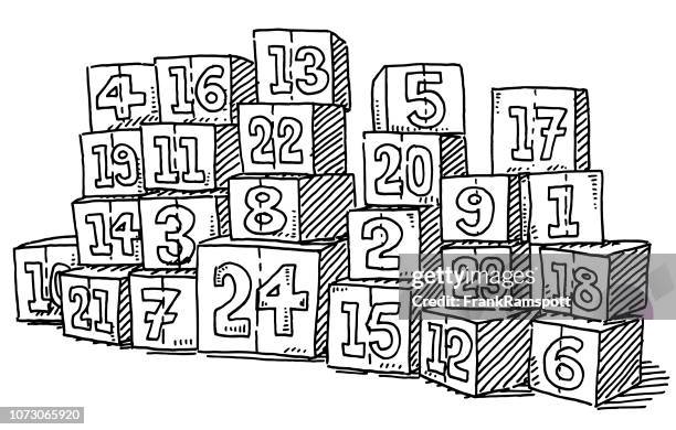 gestapelte boxen advent kalender-zeichnung - advent calendar surprise stock-grafiken, -clipart, -cartoons und -symbole