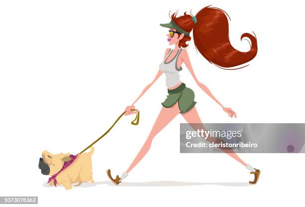 strolling with the dog - leash vector stock illustrations