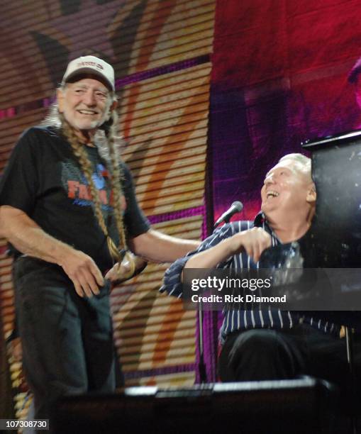 Willie Nelson and Jerry Lee Lewis during Farm Aid 2006 - Presented by Silk Soymilk - Concert at Tweeter Center at the Waterfront in Camden, New...