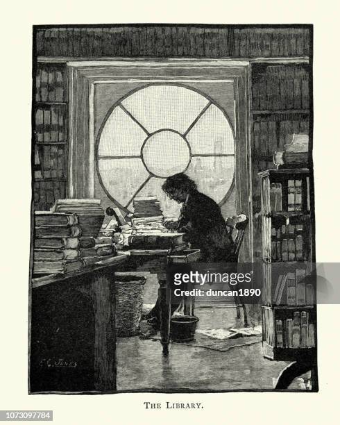 librarian at work in the white house library, 19th century - archival library stock illustrations
