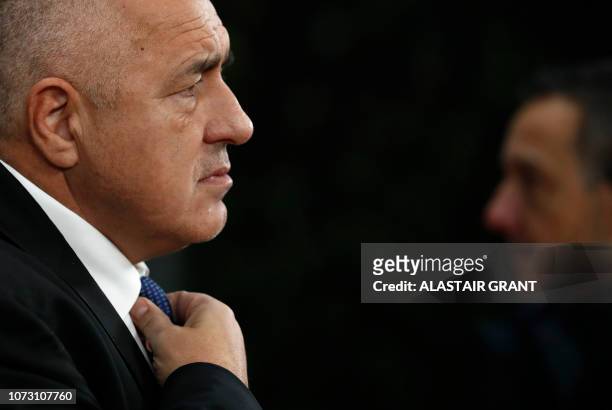 Bulgarian Prime Minister Boyko Borisov arrives on December 14, 2018 in Brussels during the second day of a European Summit aimed at discussing the...