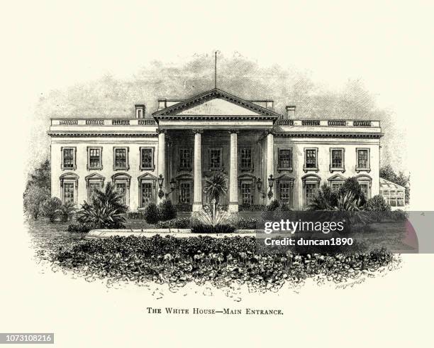 engraving of the white house, washington, usa, 19th century - white house washington dc stock illustrations