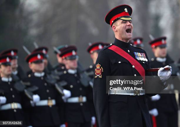 S SANDHURST, UNITED KINGDOM A sergeant major shouts instructions on the parade ground as Prince William, Duke of Cambridge attends The Sovereign's...