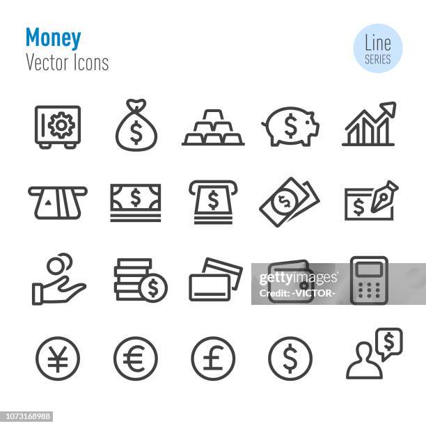 money icons - vector line series - pound symbol stock illustrations