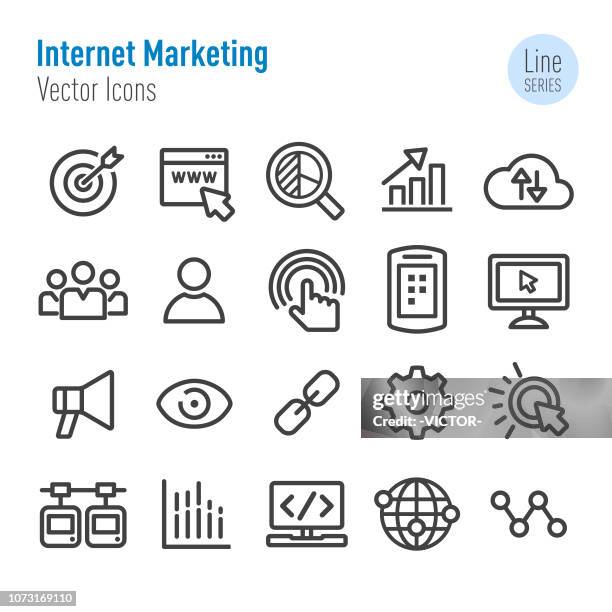 internet marketing icons set - vector line series - digital marketing tools stock illustrations
