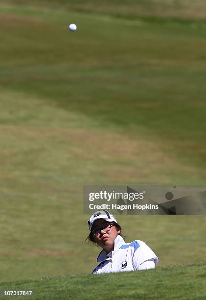 Celia Cho of Auckland chips onto the green at the 14th hole during the semi-finals on the final day of the Women's Interprovincial Golf Championship...