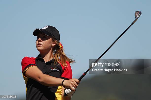 Charlottle Wilson of Waikato plays a shot at the 14th hole during the semi-finals on the final day of the Women's Interprovincial Golf Championship...
