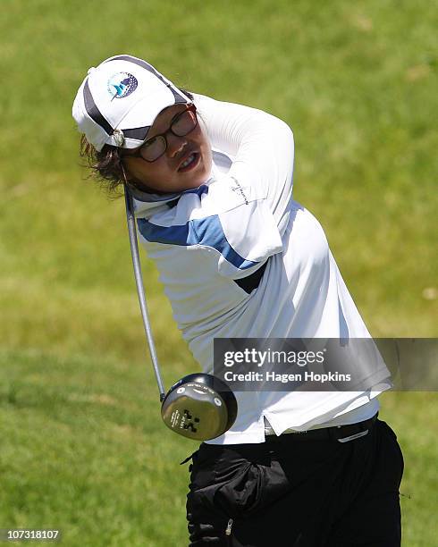 Celia Cho of Auckland drives off the tee at the 18th hole during the semi-finals on the final day of the Women's Interprovincial Golf Championship at...