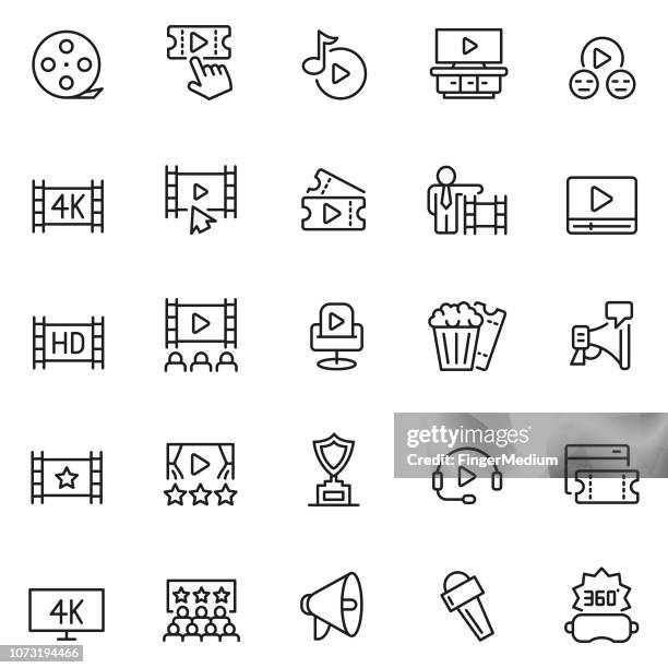 movie icon vector set - 4k resolution stock illustrations