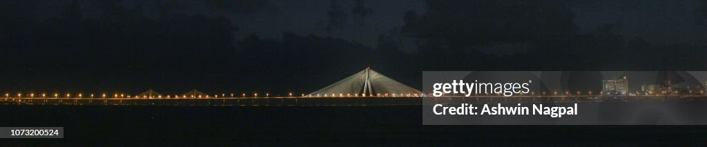 Panoramic view of Mumbai Worli Sea link, Mumbai at Dusk