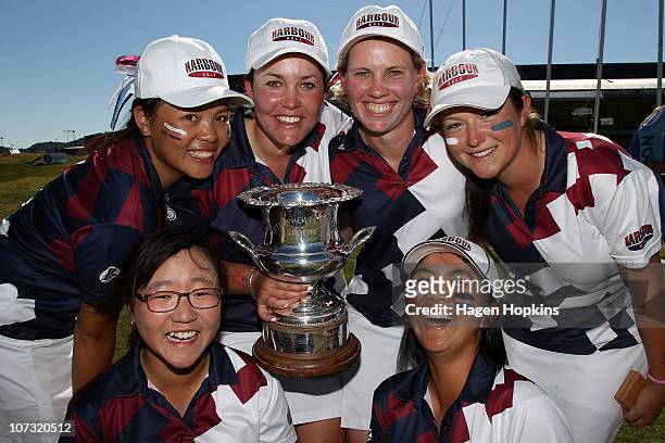 Lydia Ko, Rica Tse, Rebekah Brownlee, Kristin Farrell, Julietta Lam and Faye Amy Nickson and of North Harbour celebrate their finals win during the...