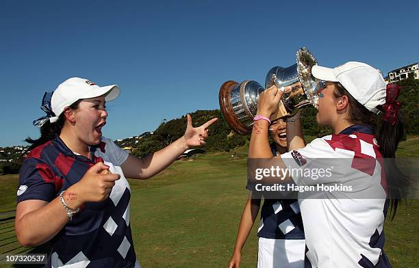 Rebekah Brownlee and Faye Amy Nickson of North Harbour celebrate their finals win during the final day of the Women's Interprovincial Golf...