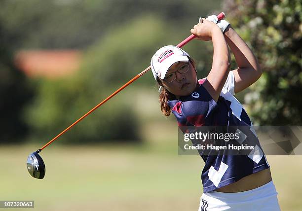 Lydia Ko of North Harbour drives off the tee on the 9th hole during the final on the final day of the Women's Interprovincial Golf Championship at...