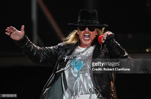 Axl Rose of Guns N' Roses performs following the V8 Supercar Grand Finale at ANZ Stadium on December 4, 2010 in Sydney, Australia.