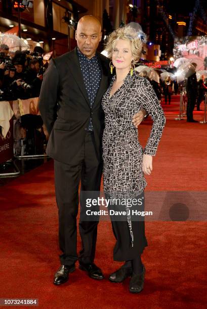 Colin Salmon and Fiona Hawthorne attend the World Premiere of "Mortal Engines" at Cineworld Leicester Square on November 27, 2018 in London, England.
