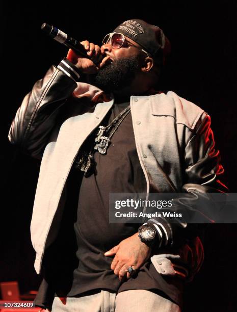 Rick Ross performs at the Power 106 'Cali Christmas' concert at the Gibson Ampitheater on December 3, 2010 in Universal City, California.