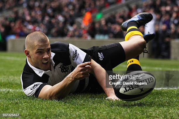 Drew Mitchell of the Barbarians celebrates scoring a try during the MasterCard Trophy match between the Barbarians and South Africa at Twickenham...