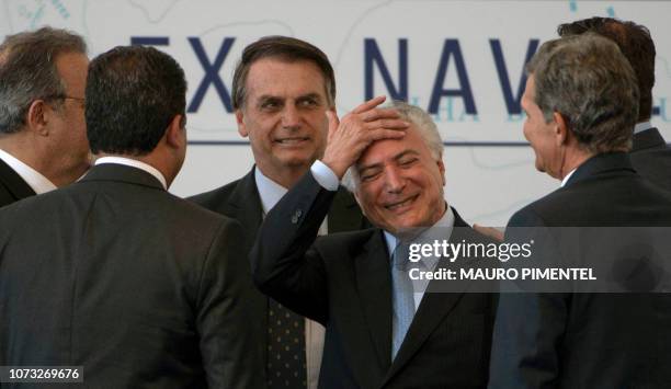 Brazil's President Michel Temer and Brazil's President-elect Jair Bolsonaro , attend the launch ceremony of the Brazilian Riachuelo Class Submarine...