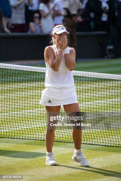 Angelique Kerber of Germany after defeating Serena Williams of USA in the Ladies Singles Final on center court during The Wimbledon Lawn Tennis...