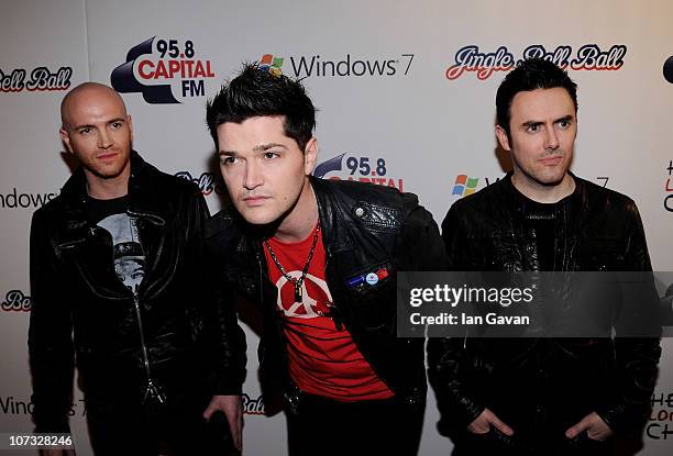 Mark Sheehan, Gary O'Donoghue and Glen Power from The Script attend Jingle Bell Ball 2010 at O2 Arena on December 4, 2010 in London, England.